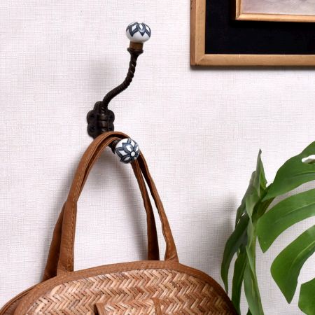 Black Floral Ceramic Iron Wall Hooks
